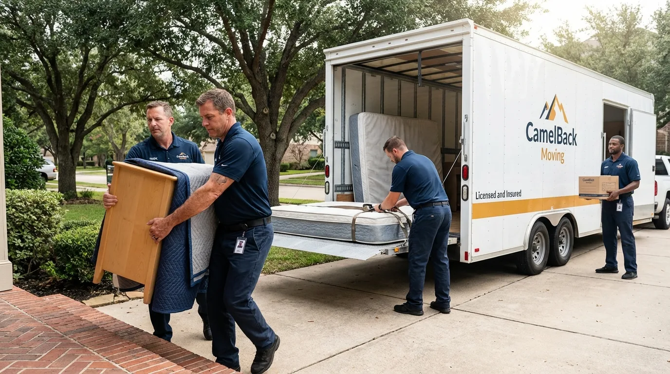 Crew loading residential truck for cross-state move from Waterford, CT